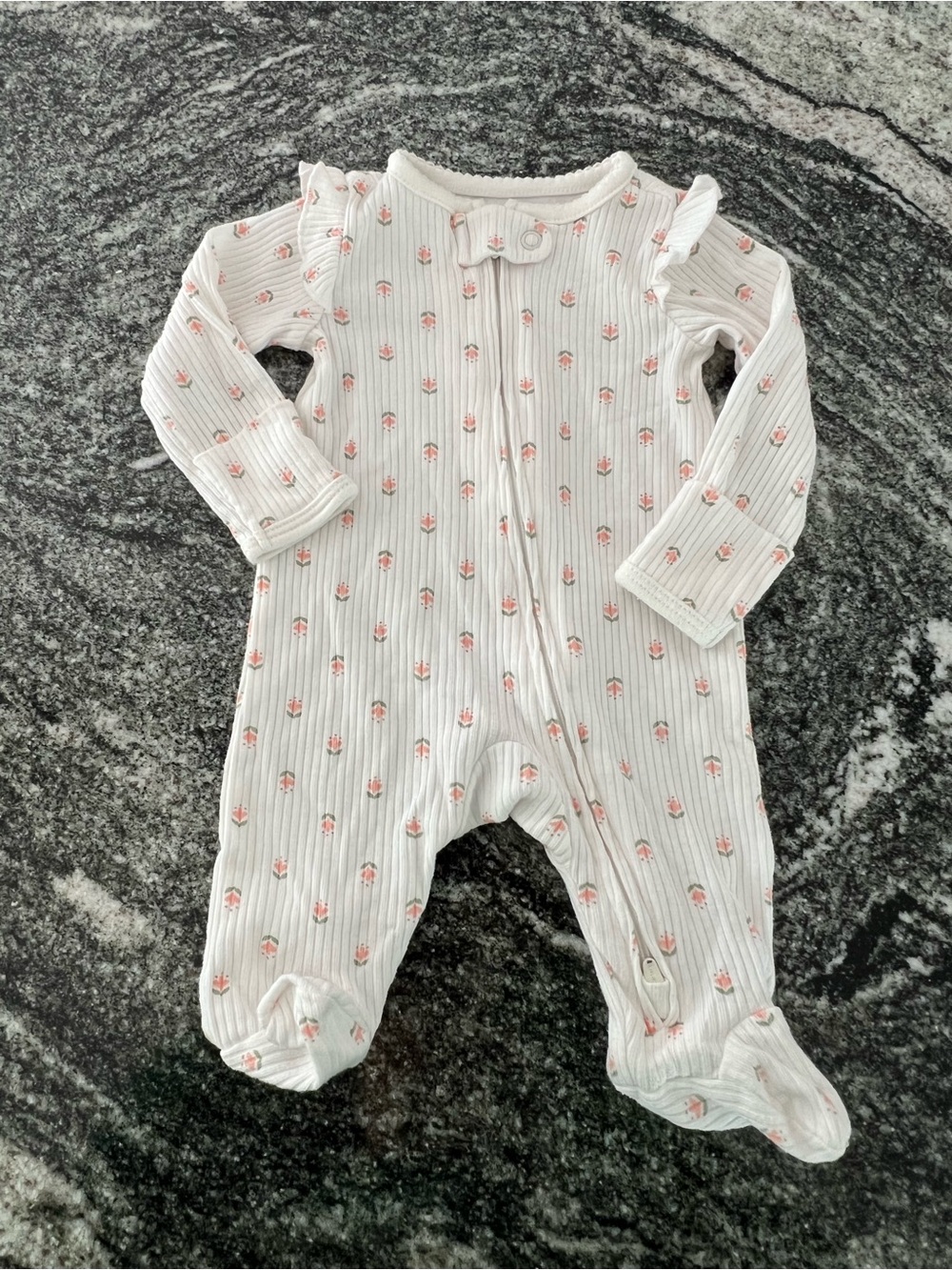 Carter's White Ribbed Footed One-Piece with Pink Floral Dots
